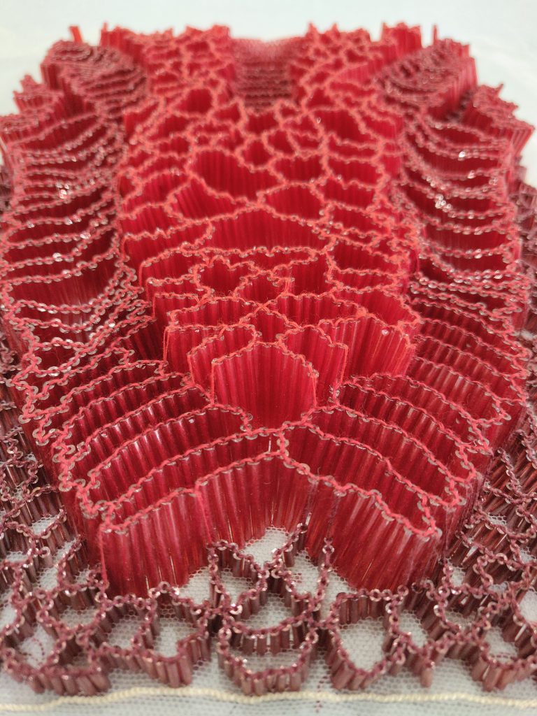 3D couture embroidery, innovative hand embroidery, hand beaded designs by Ricamour Embroideries, standing bugle beads