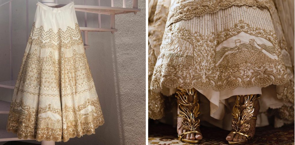 Love story captured on your wedding outfit or bridal gown with hand embroidery