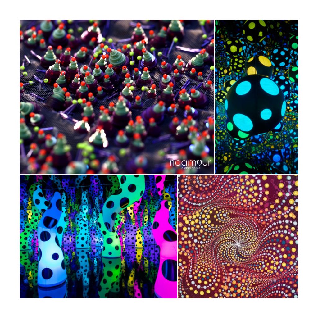 Abstract hand embroidery, couture embroidery, 3D hand embroidery by Ricamour Embroideries, stacked sequins, innovative embroidery, contemporary design, fashion inspiration