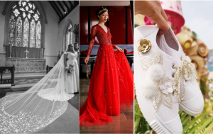 Bridal Couture Trends- from Personalised veil, coloured beaded gown to bridal sneakers
