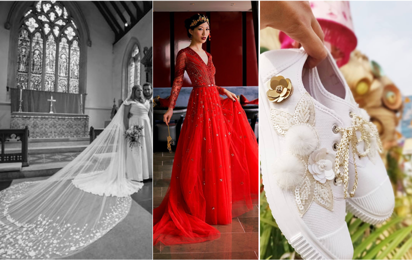 Bridal Couture Trends- from Personalised veil, coloured beaded gown to bridal sneakers