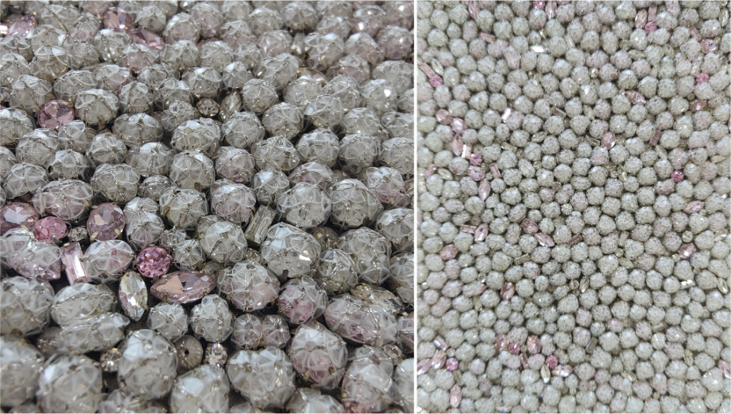 Crystals and sequins for a hand beaded Couture design