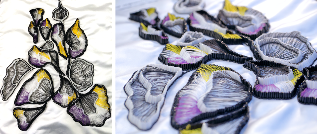 Couture design wade with hand embroidered bugles and silk threads